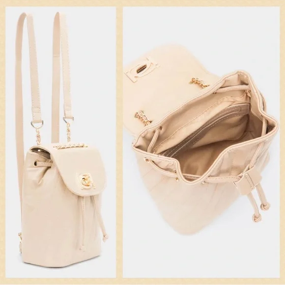 Bebe backpack- Beige -Hera Small Backpack Handbag Purse Vegan Leather NWT $99 - Picture 5 of 6